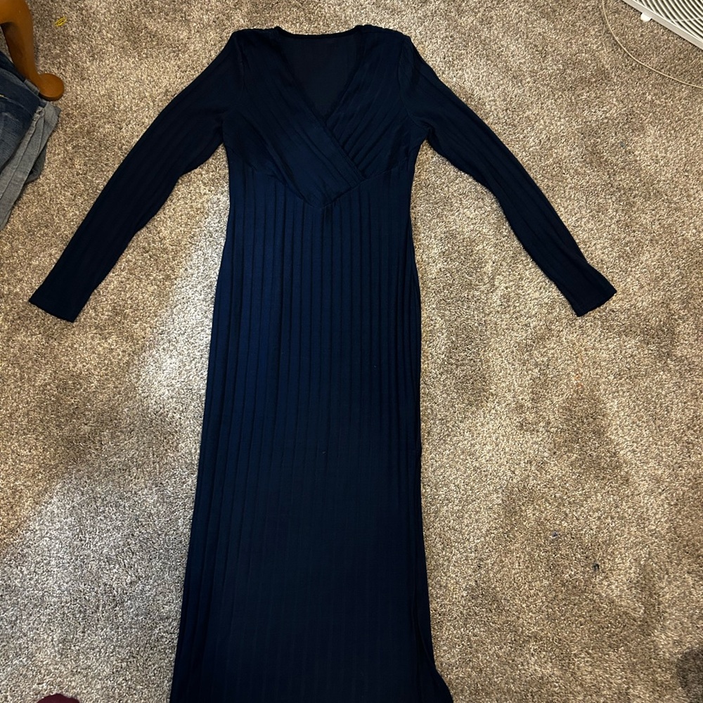 SHEIN Black Ribbed Long Sleeve Dress
